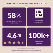 Infographic highlighting reasons couples trust an applicant, including UKCA compliance and clinical success rates.